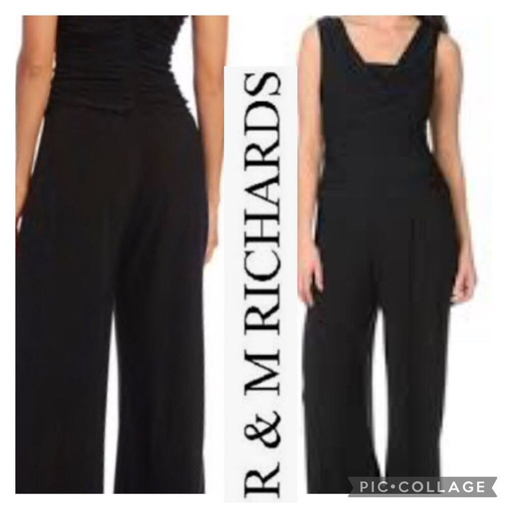 R&M Richards Dressy Cowl neck sleeveless wide legged jumpsuit in black size 6
